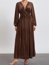 Elegant Women Spring Fall Velvet   Sleeve Deep V Neck Solid Color A-Line Vintage Female Vestidos InsStreet